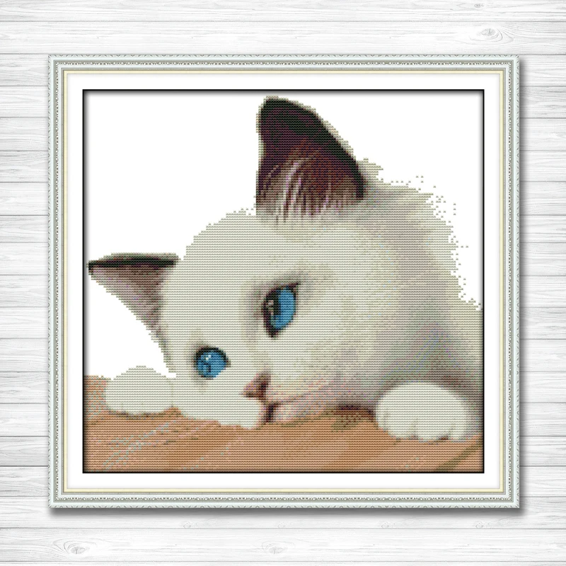 Синий глаз кошка Счетный напечатанный на холсте DMC 14CT 11CT вышивка крестиком наборы