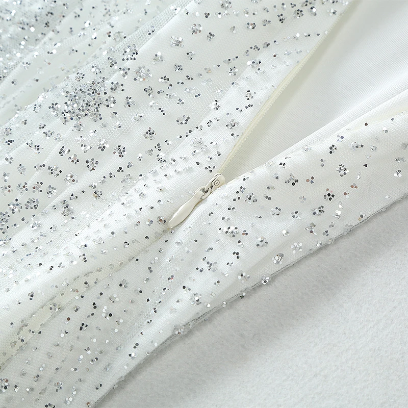 

2018 Summer Newest Fashion Square Collar Short Sleeve Sequined Asymmetrical Backless Elegant Floor-Length Long Dress Women