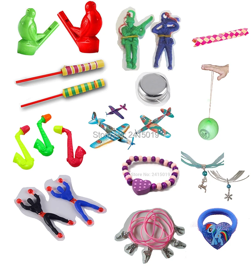 

Free ship wholesale 100pc great value finger traps whistle yoyo bracelet necklace boy girl party favors gifts loot bag fillers