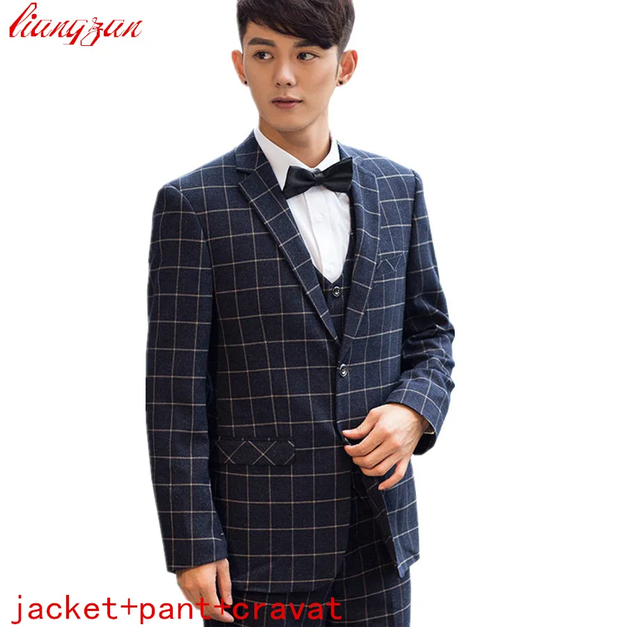 (Пиджак + брюки галстук) мужской деловой костюм-смокинг облегающий шерстяной