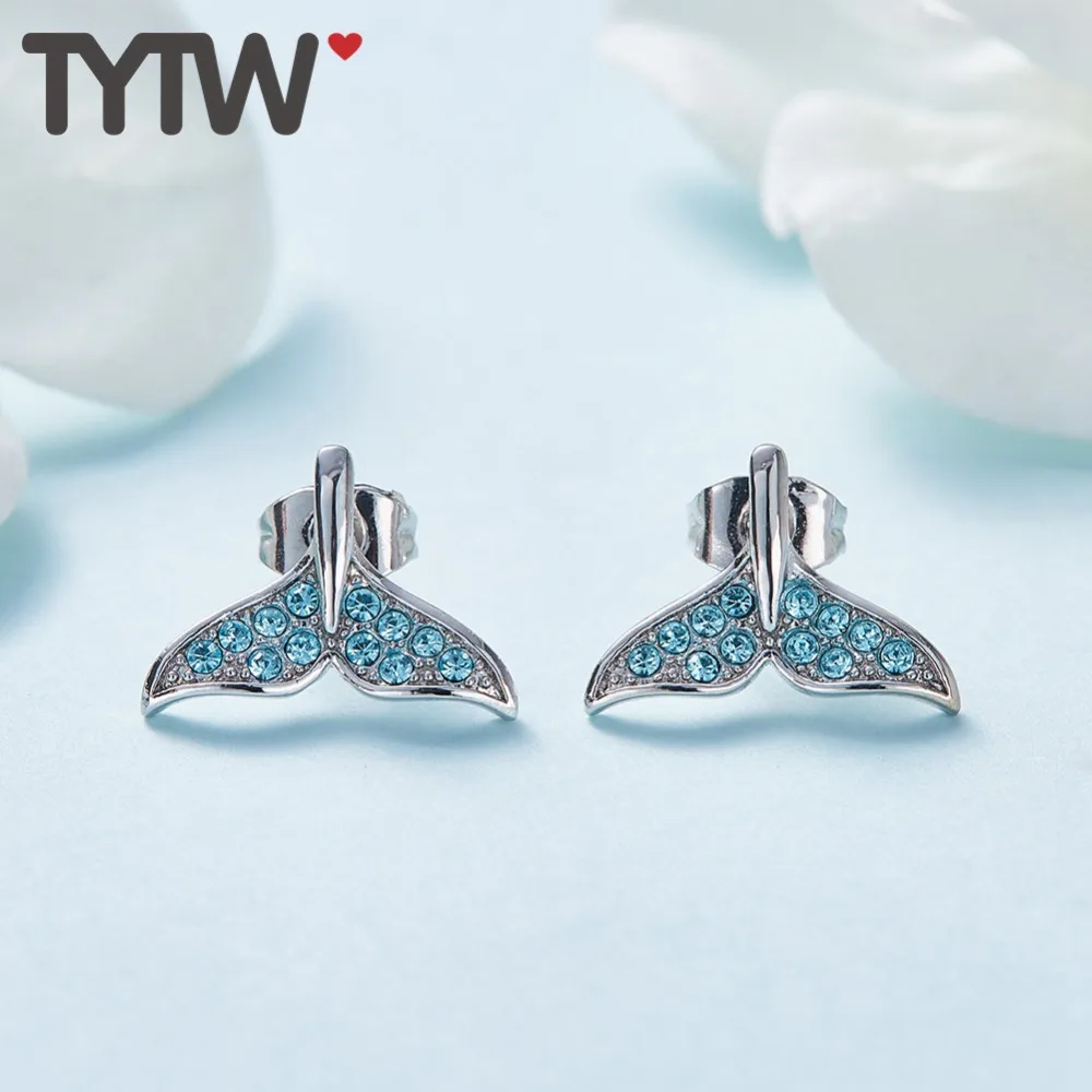 Женские серьги-гвоздики TYTW из стерлингового серебра 925 пробы с кристаллами