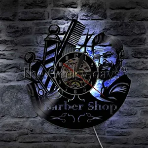 Вывеска для парикмахерской настенные часы светодиодсветодиодный Подвесная лампа виниловая запись настенные часы для парикмахерской инструменты для волос декоративное освещение