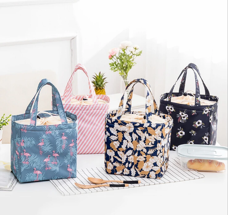 New portable tote bag cold insulation waterproof freezer ice pack beef meal striped flamingo lunch | Багаж и сумки