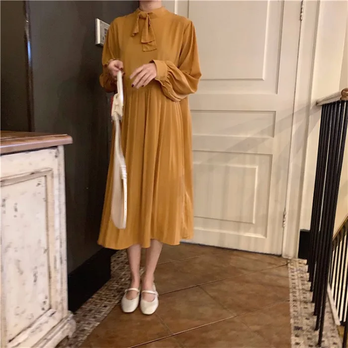 Lychee/однотонное женское платье с бантом для девочек плиссированные платья