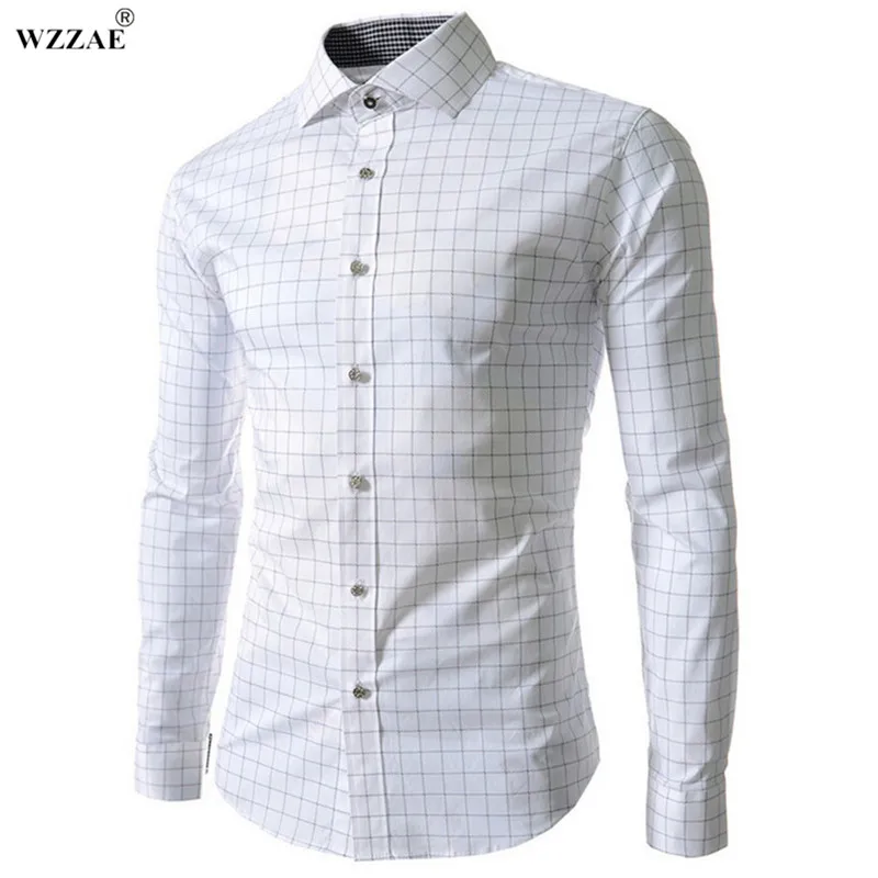 Wzzae Новинка 2017 года Высокое качество Мужская Дизайнер полосы Сорочки выходные