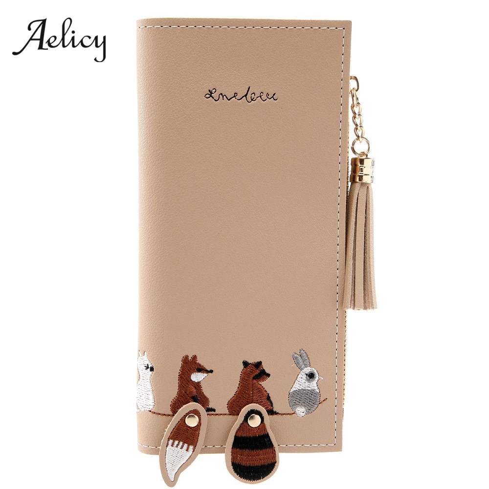 Женский кошелек Aelicy Длинный из искусственной кожи на молнии с кисточками и