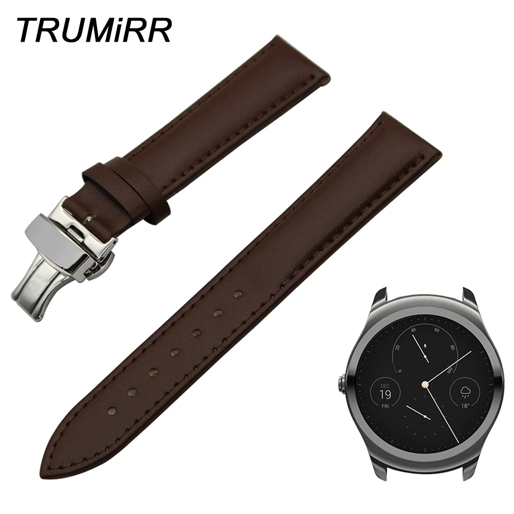 

20mm 22mm Genuine Leather Watch Band Butterfly Buckle Strap for Ticwatch 1 46mm /Ticwatch 2 42mm Wrist Belt Bracelet Black Brown
