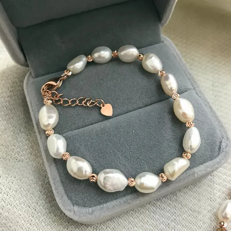 pearl add 14k plated Frrshwater Жемчуг белый барокко 7-9 мм браслет 7,5 дюймов FPPJ бусы Природный подарок - Цвет камня: pearl add 14k plated