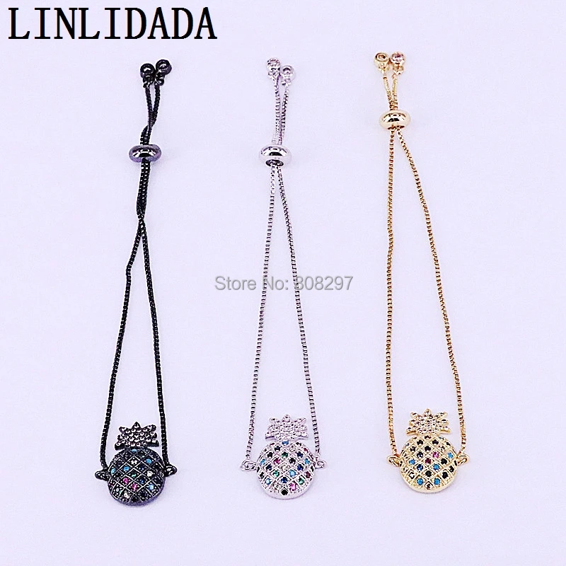 

New Arrival 10Pcs Multi-color Cz Micro Pave Pineapple Charm Connector Bead Bracelets Adjustable Jewelry for Women