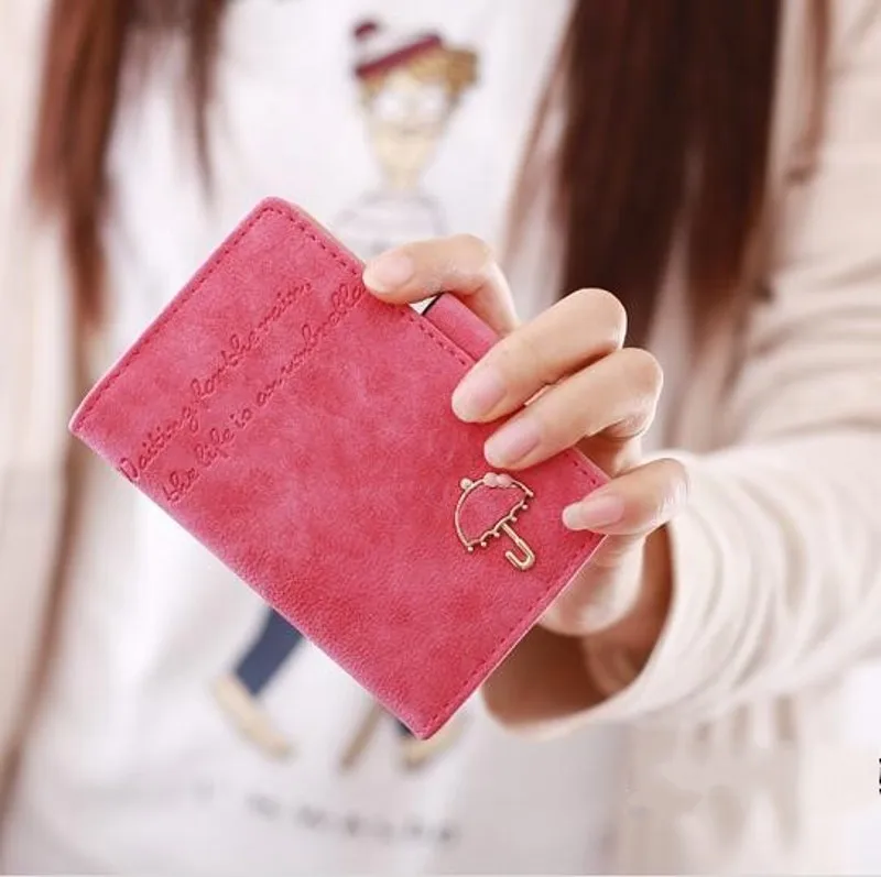 Маленький короткий женский зонтик с держателем для карт кожаный держатель