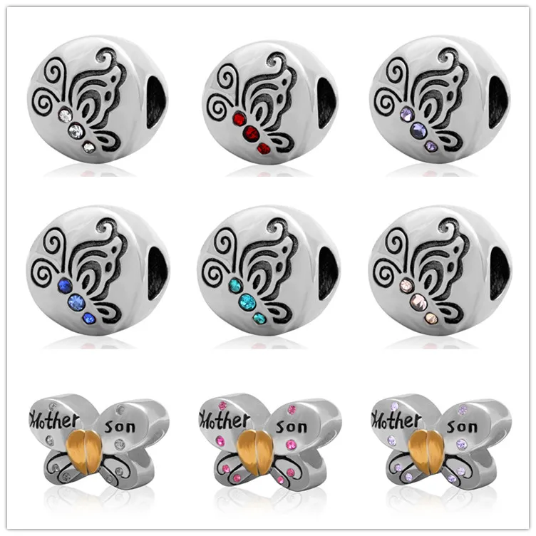 Стерлингового Серебра 925 бабочка Из Бисера Шарм любовь подарок Мать Сын дизайн