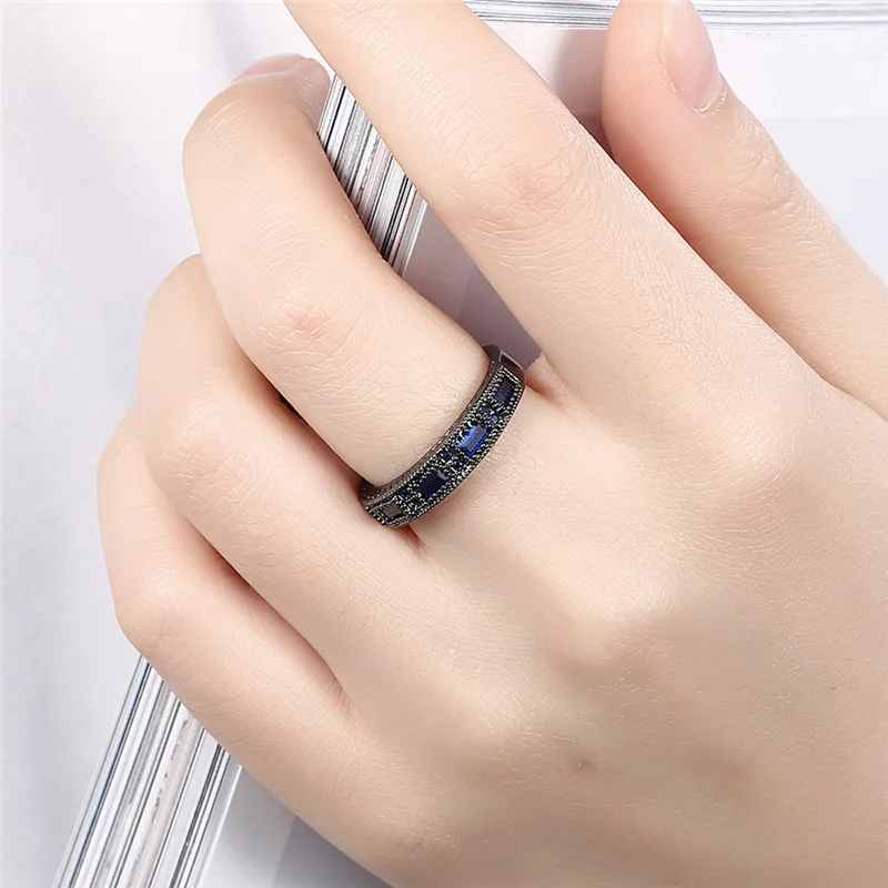 May Birthstone Ring Wedding Band Jewelry Vintage Black Gold Filled Blue AAA Zircon Birthday Gift | Украшения и аксессуары