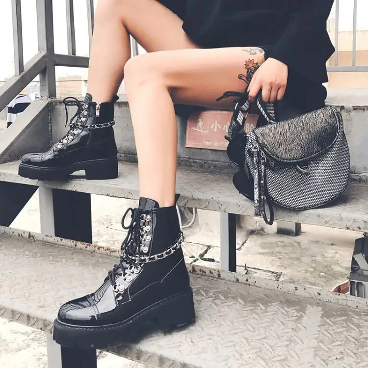 Блестящие ботильоны для женщин из лакированной кожи Zapatos De Mujer обувь с