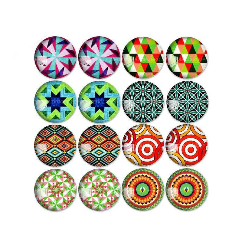 

ZEROUP 16pcs Round Glass Cabochon Kaleidoscope Pictures Mixed Pattern Fit Base Earring Setting for Jewelry Flatback TP-021-ER-1