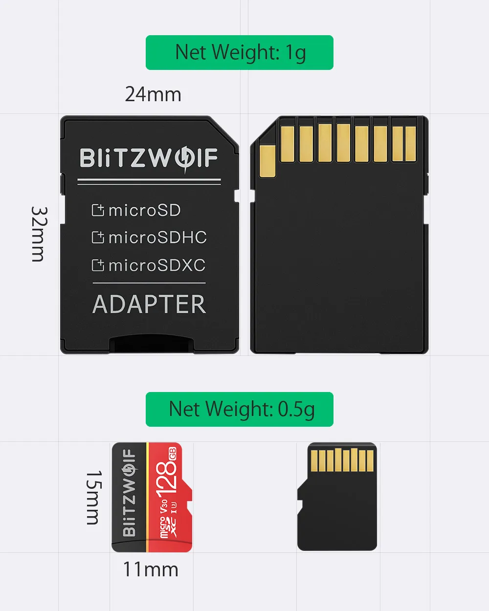BlitzWolf BW-TF1 класс 10 UHS-1 16 ГБ 32 ГБ UHS-3 V30 64 Гб 128 Гб Micro SD карта памяти с адаптером