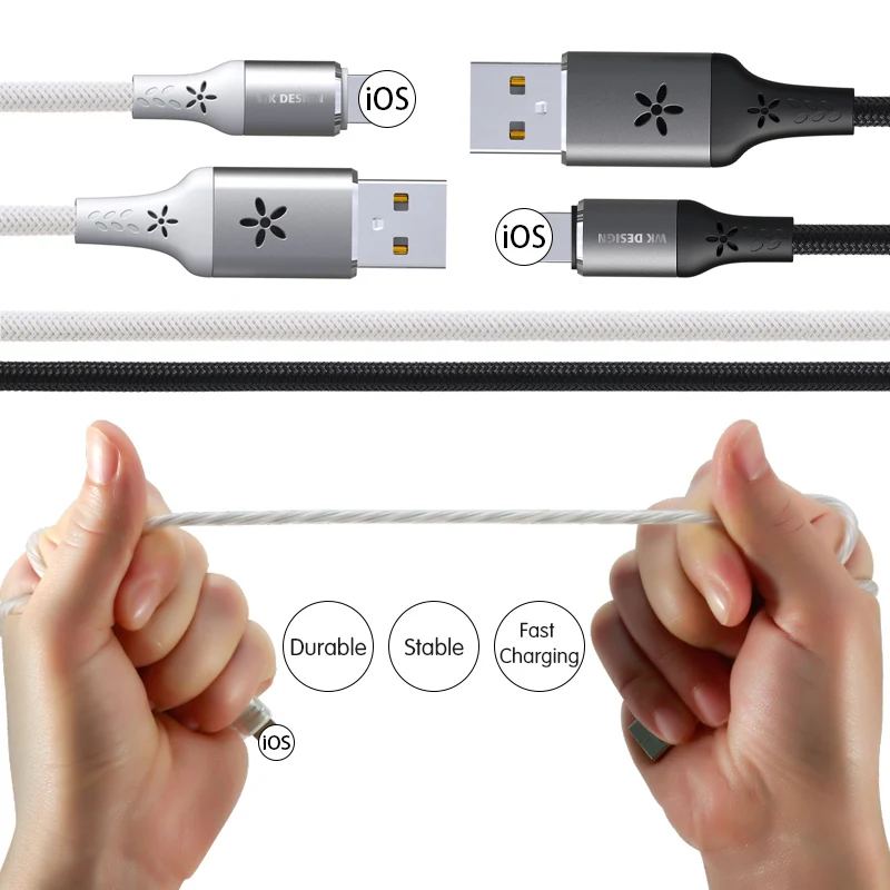 WK быстрая зарядка голосовое управление светодиодная вспышка USB кабель для танцев