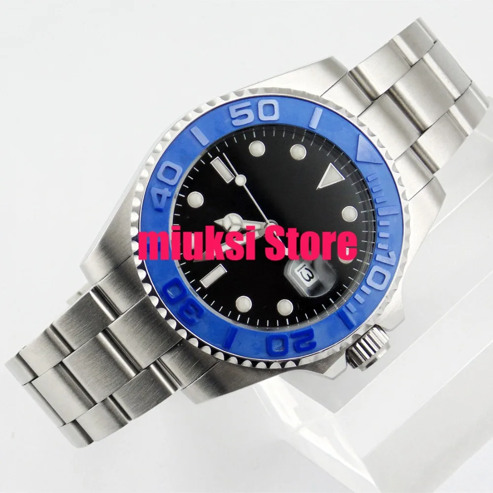 43 мм Автоматическая Дата День окна стерильный черный циферблат сапфировое