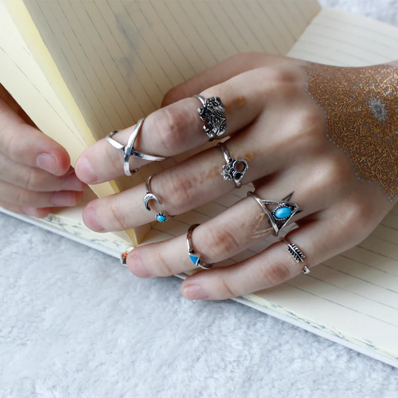 7 шт./компл. Ретро окружении миди стекируемые Комплекты Набор Колец Винтаж