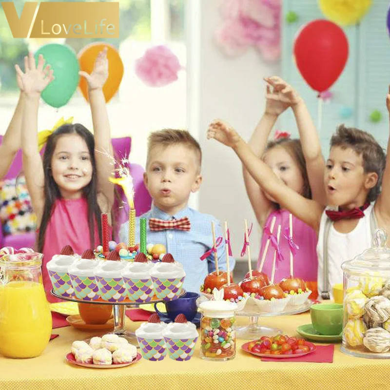 12 шт./лот милые обертки в виде кекса Русалочки пики для маленьких девочек дня