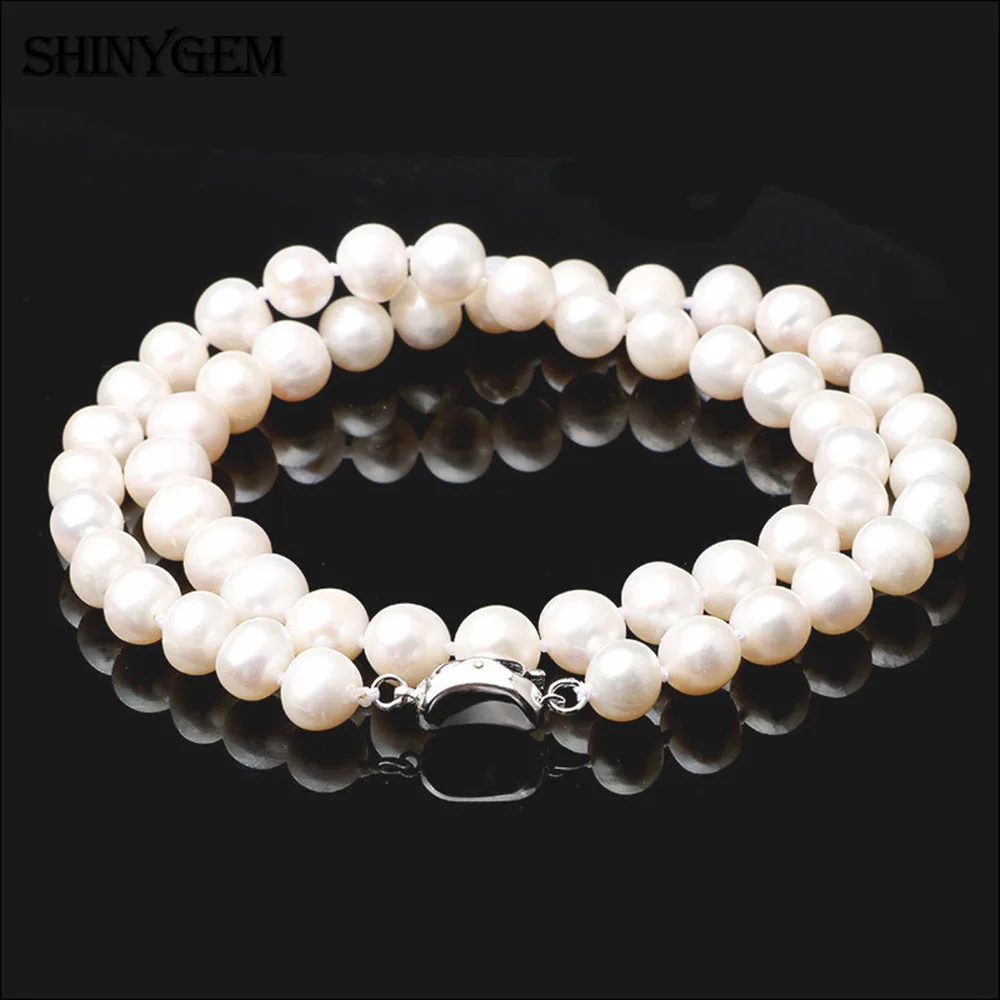 Длинное ожерелье ShinyGem 7 9 мм Круглый пресноводного жемчуга|genuine pearl|natural pearlsjewelry pearl