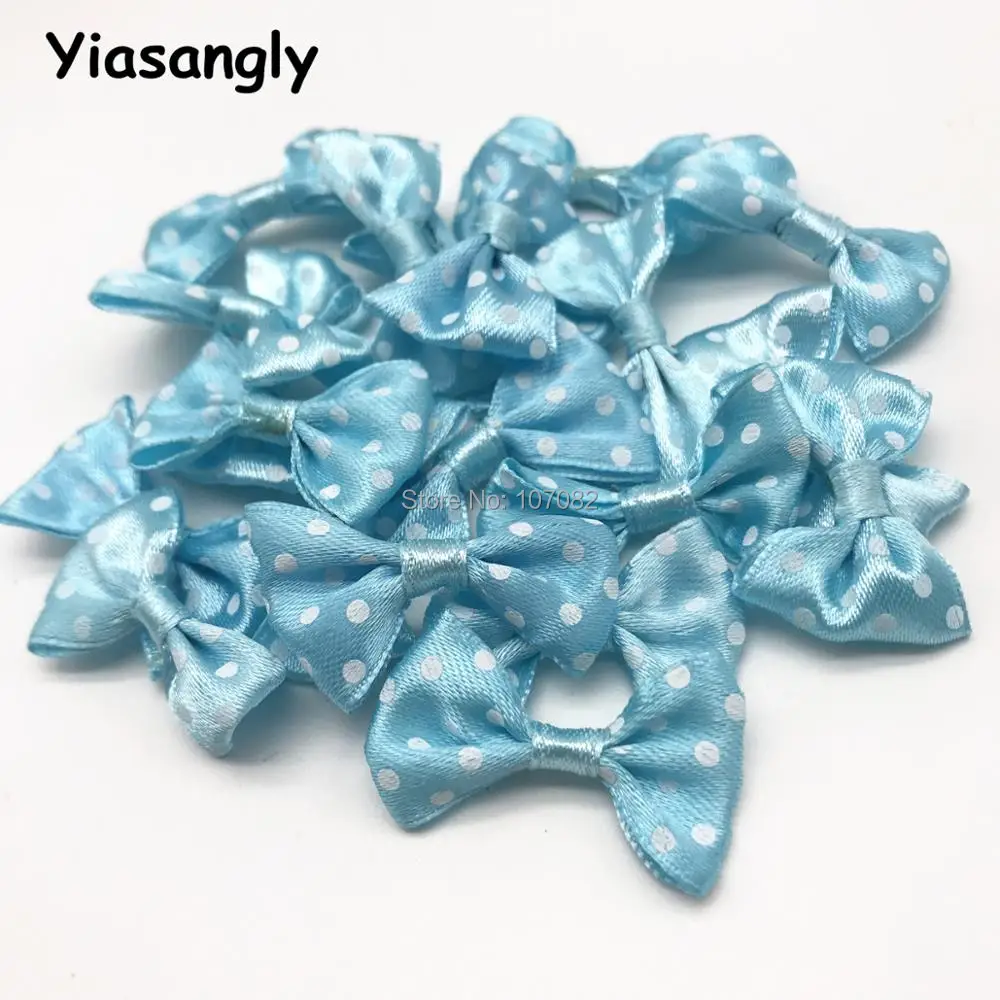 

100pcs 38x22mm Blue White Dots Spotted Polyester Satin Ribbon Bows Decorative Bow Sewing Accessories Wedding Embellishments