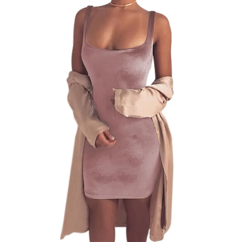 Сексуальная без рукавов и спинки ремень вельветовое платье для женщин