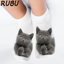 RUBU, женские носки с забавными животными и милым 3D принтом, женские короткие носки, носки унисекс, популярные женские модные носки с мультяшным котом для женщин 5H1