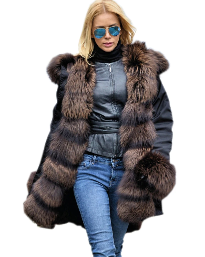 Roiii 2018 New Casual Cafe Brown Thicken Faux Fur Warm Parka Women Hooded Long Winter Jacket Coat Overcoat Snow Wear | Женская одежда