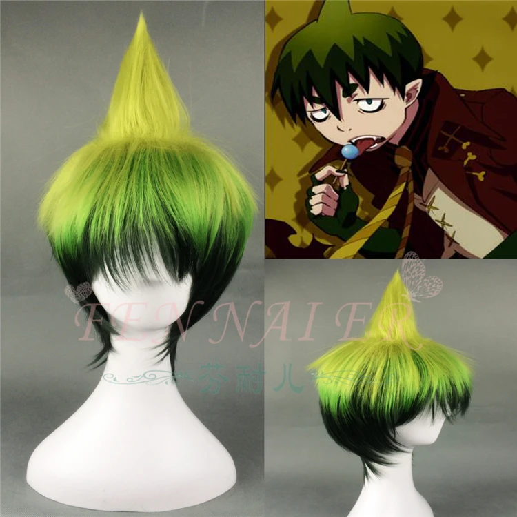 Аниме Синий эксорцист мужской амимон косплей парик Ao no Exorcist ролевые игры амимон зеленый короткий волос костюмы