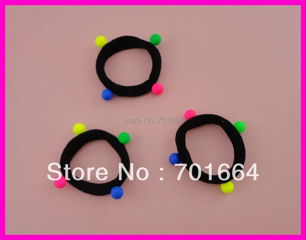 

20 шт., детские черные эластичные вязаные галстуки-держатели для волос с неоновыми шариками, Детские ободки для волос
