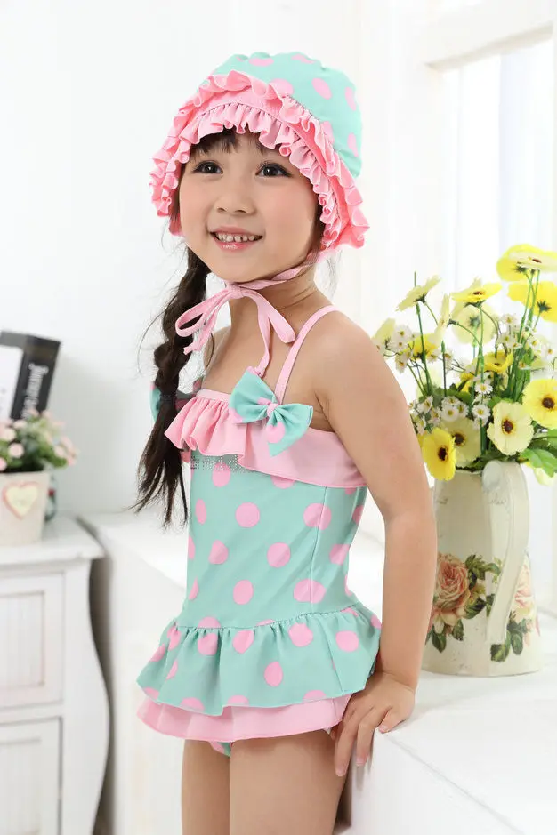 Купальный костюм для девочек милый детский купальник с плавающей шапкой 2 шт.