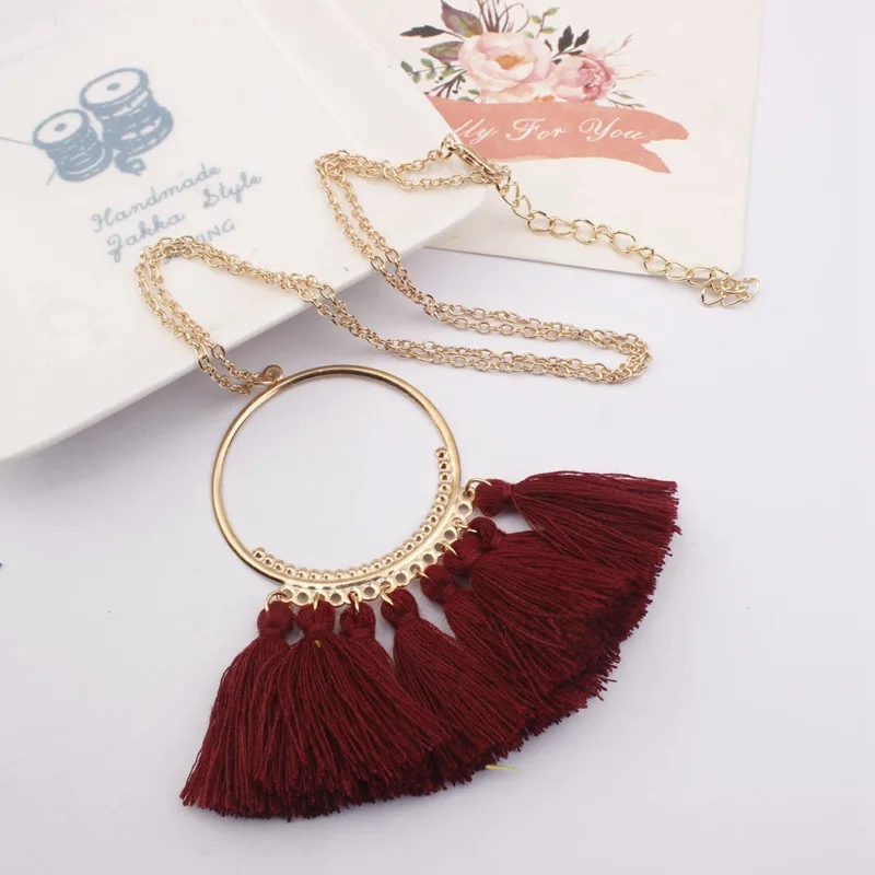 Bohemia Ethnic Tassel Statement Necklace Women Long Chain Gold Round Pendants Necklaces Fashion Jewelry Collier Femme Wholesale | Украшения