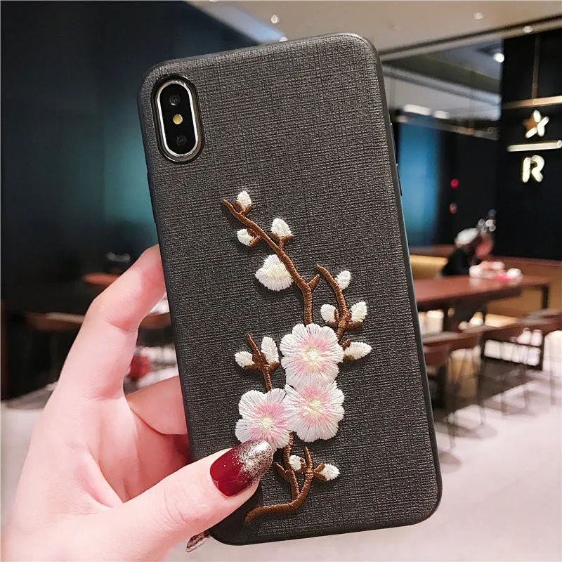 Красивый вышитый чехол для Apple iPhone 6 6s 8 7 plus тканевый телефона X XS Max XR 3D | Мобильные