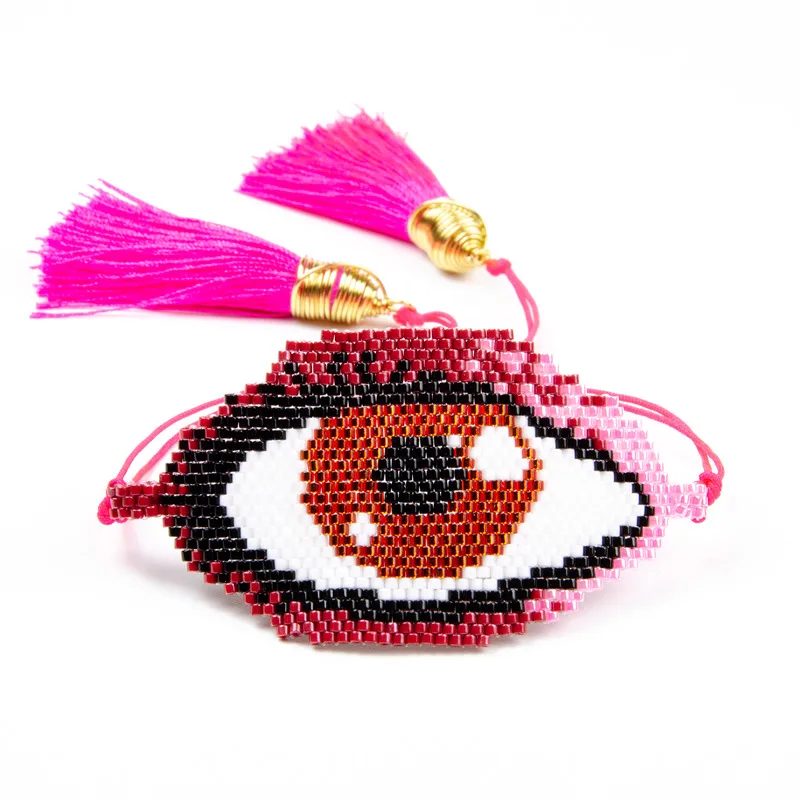 MI-B180365A SHINUSBOHO поцелуй браслет с губами для женщин большой глаз pulseira feminina Шарм Miyuki бисера бахромой ткацкий станок браслет мужчин MIYUKI ювелирные изделия - Окраска металла: MI-B180365A