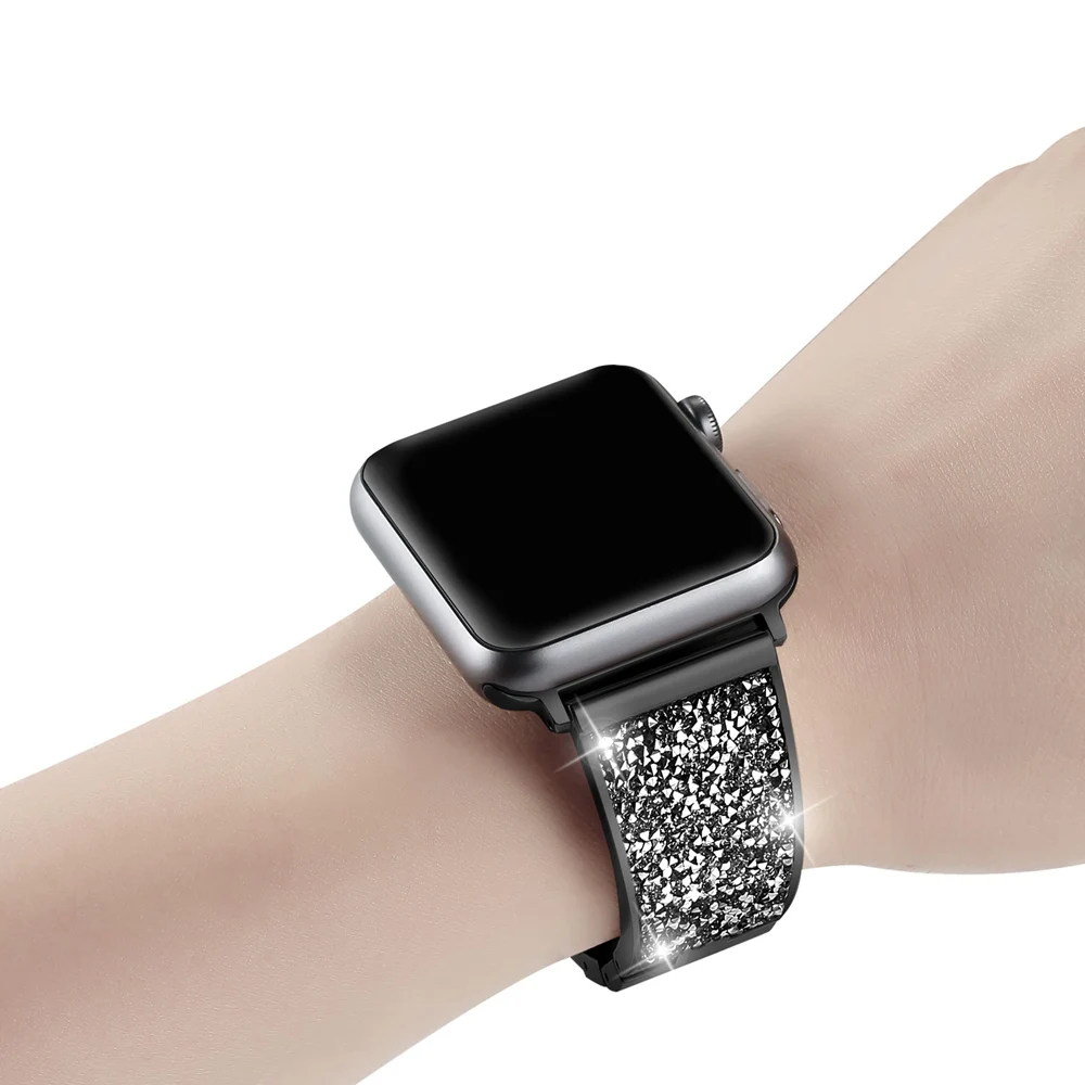 URVOI Блестящий ремешок для Apple Watch series 5 4 3 2 1 iwatch роскошный блестящий циркониевый