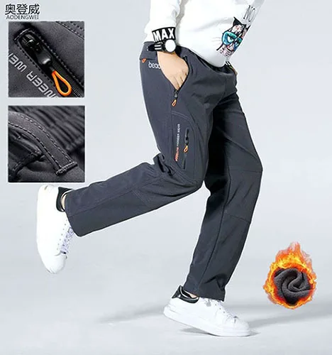 Childrens Outdoor Outdoor Trousers Plus Velvet Thick Waterproof Waterproof Windproof Youth Warm Pants 12 Years Old