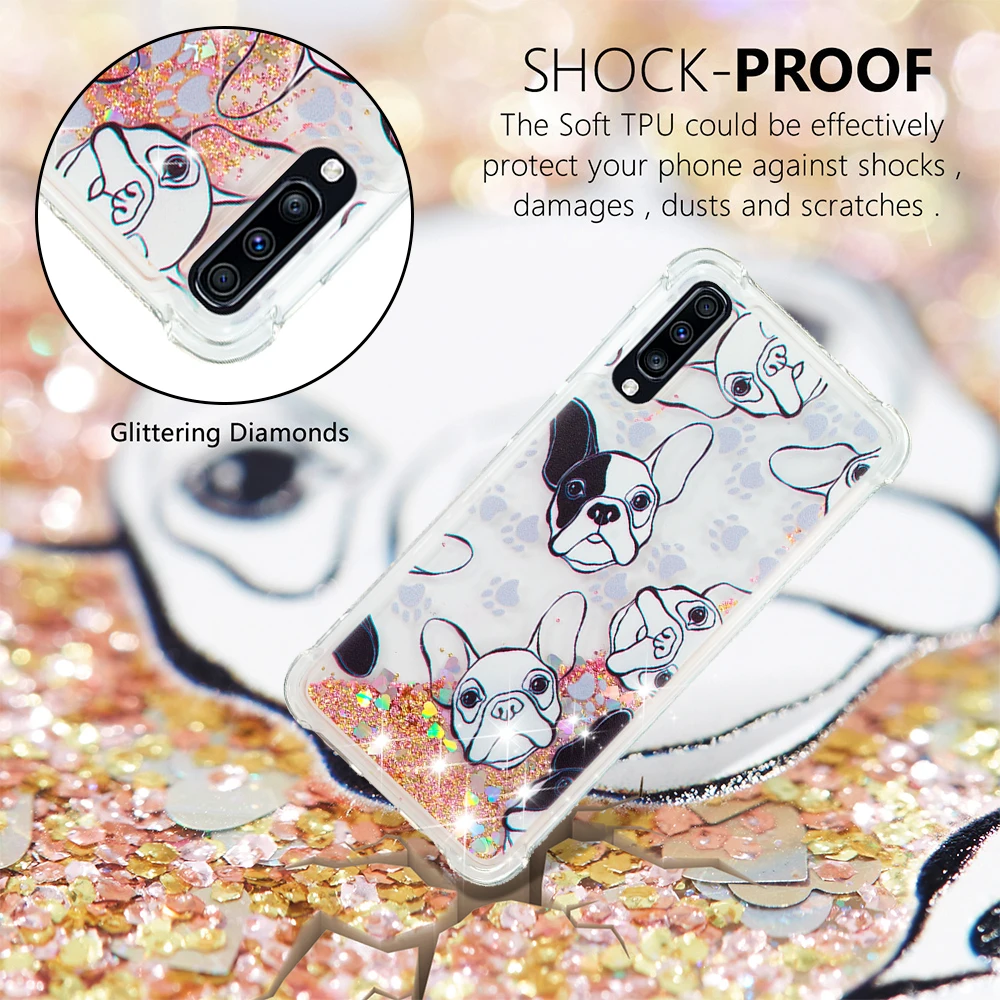 Fitted Case for Coque Samsung A70 A40 A10 Silicon Glitter Cute Cartoon Patterned Animal Transparent Phone Cover for Galaxy A50
