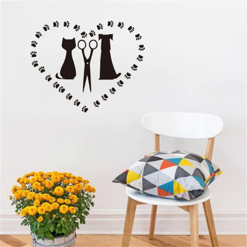 

Cat And Dog Salon Vinyl Wall Sticker Cat Love Dog Removable Decals For Kids Room Home Decor