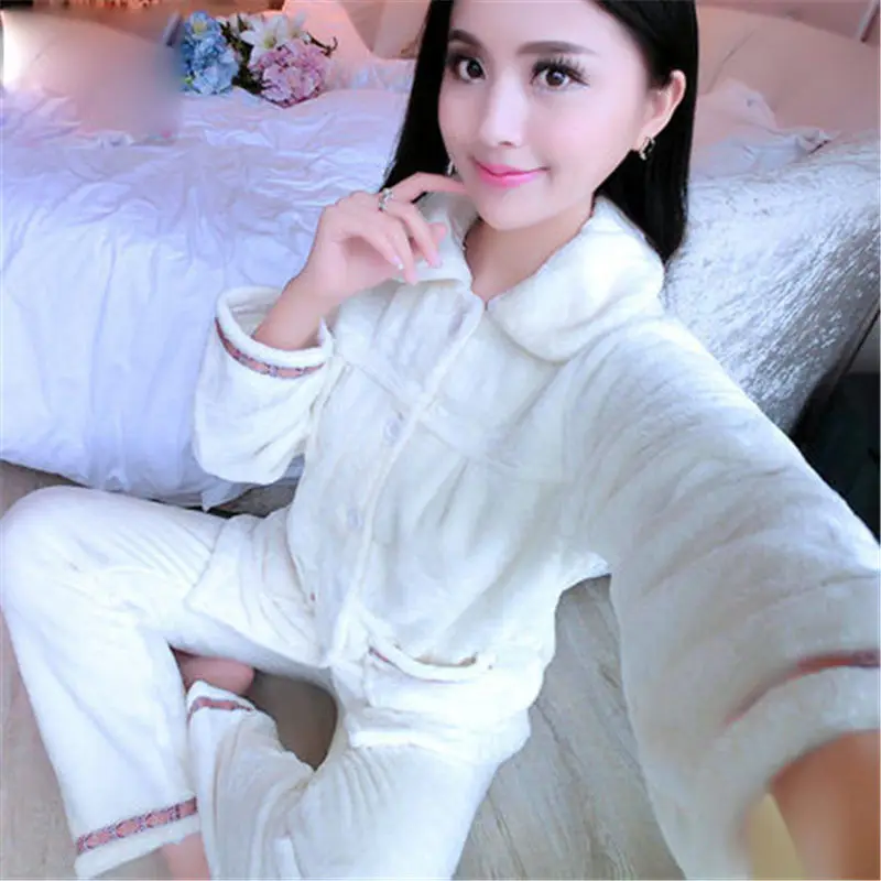 Новинка осень/зима фланелевые пижамы утолщение для женщин наборы ухода за кожей