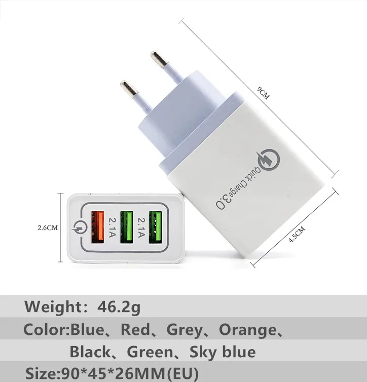 Универсальное быстрое зарядное устройство USB 18 Вт 3 0 5 в а для Iphone 7 8 с вилкой ЕС и