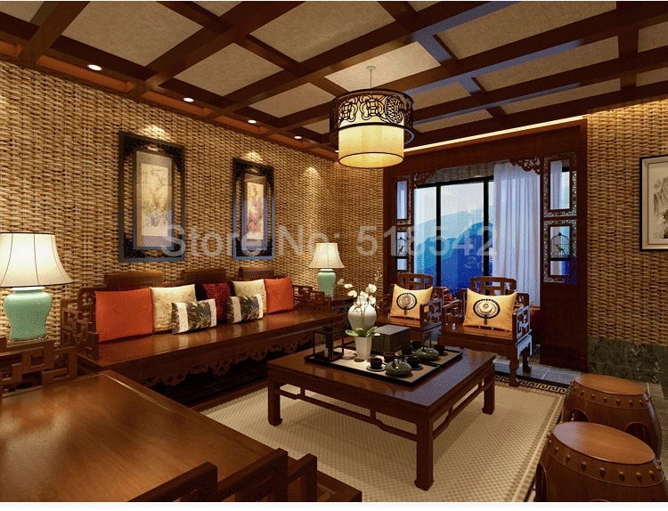 Имитация соломы бамбука коврики обои ПВХ водостойкие китайский стиль чай дом отель Гостиная задний план обои для стен