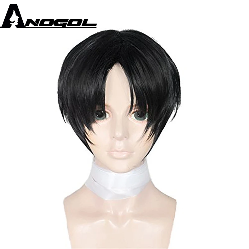 Аногол натуральный короткий прямой слоистый Черный Синтетический мужской парик