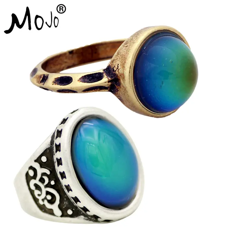 

2PCS Vintage Bohemia Retro Color Change Mood Ring Emotion Feeling Changeable Ring Temperature Control Ring for Women RG002-RS051