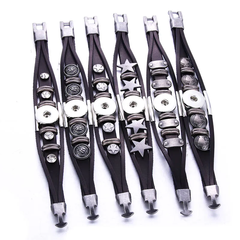 Коричневый браслет из натуральной кожи в стиле ретро оснастка кнопка браслеты