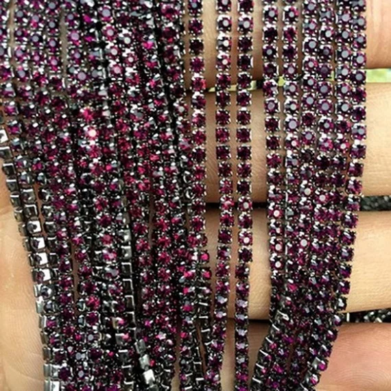 Dark Purple 10 метров, кристаллы, стразы, цепочка, серебряная основа, SS6, SS8, SS10, SS12, Стразы для шитья, отделка, сделай сам, Аксессуары для красоты - Цвет: Dark Purple