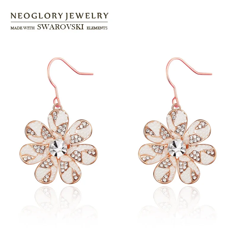 Neoglory Austria Rhinestone &amp Simulated Pearl Drop Earrings Rose Gold Color Exquisite Flower Style For Women Trendy Classic | Украшения