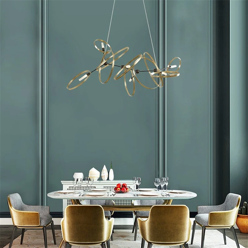 Креативная простая металлическая кольцевая декоративная светодиодная люстра в