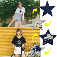 turn over fivepoint star with sequined patches fashion applique lron on patch for clothes bags diy decal apparel accessory 1set