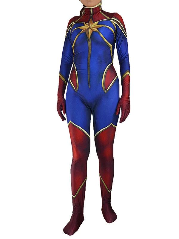 Ms костюм Марвел капитан с 3D принтом Zentai лайкры спандекса супергероев для