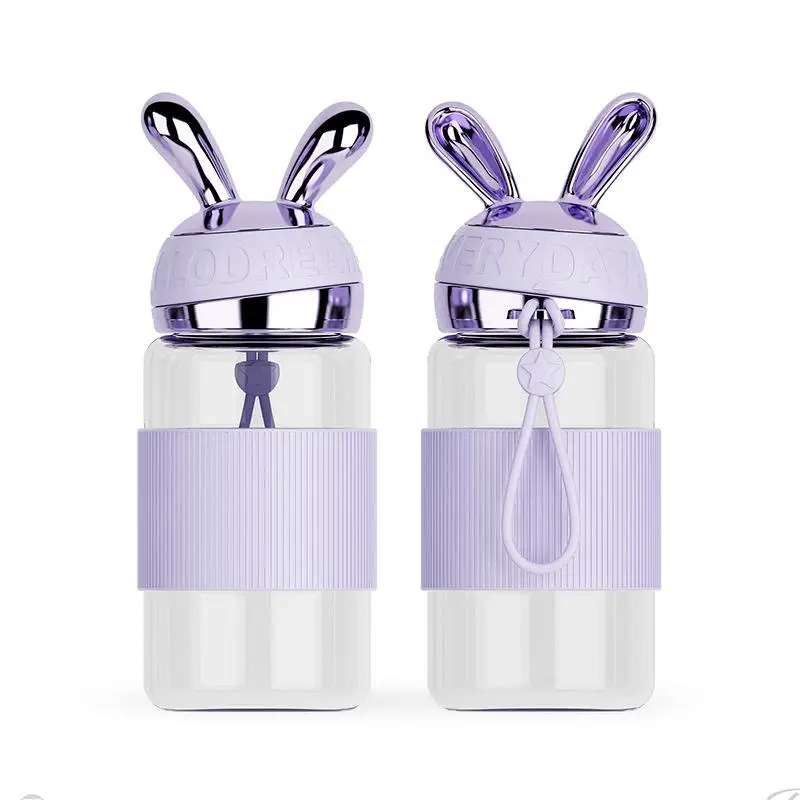lavender Мультяшная бутылка для воды с кроликом, милый креативный тренд, портативная стеклянная бутылка с изоляционной лентой для детей, студентов, Botella De Agua - Цвет: lavender